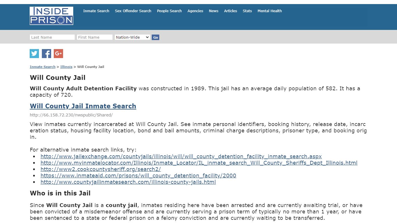 Will County Jail - Illinois - Inmate Search
